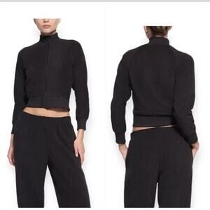 Skims Fleece Lounge Track Jacket Sz XXL Cropped Black Onyx Outdoor Casual New​